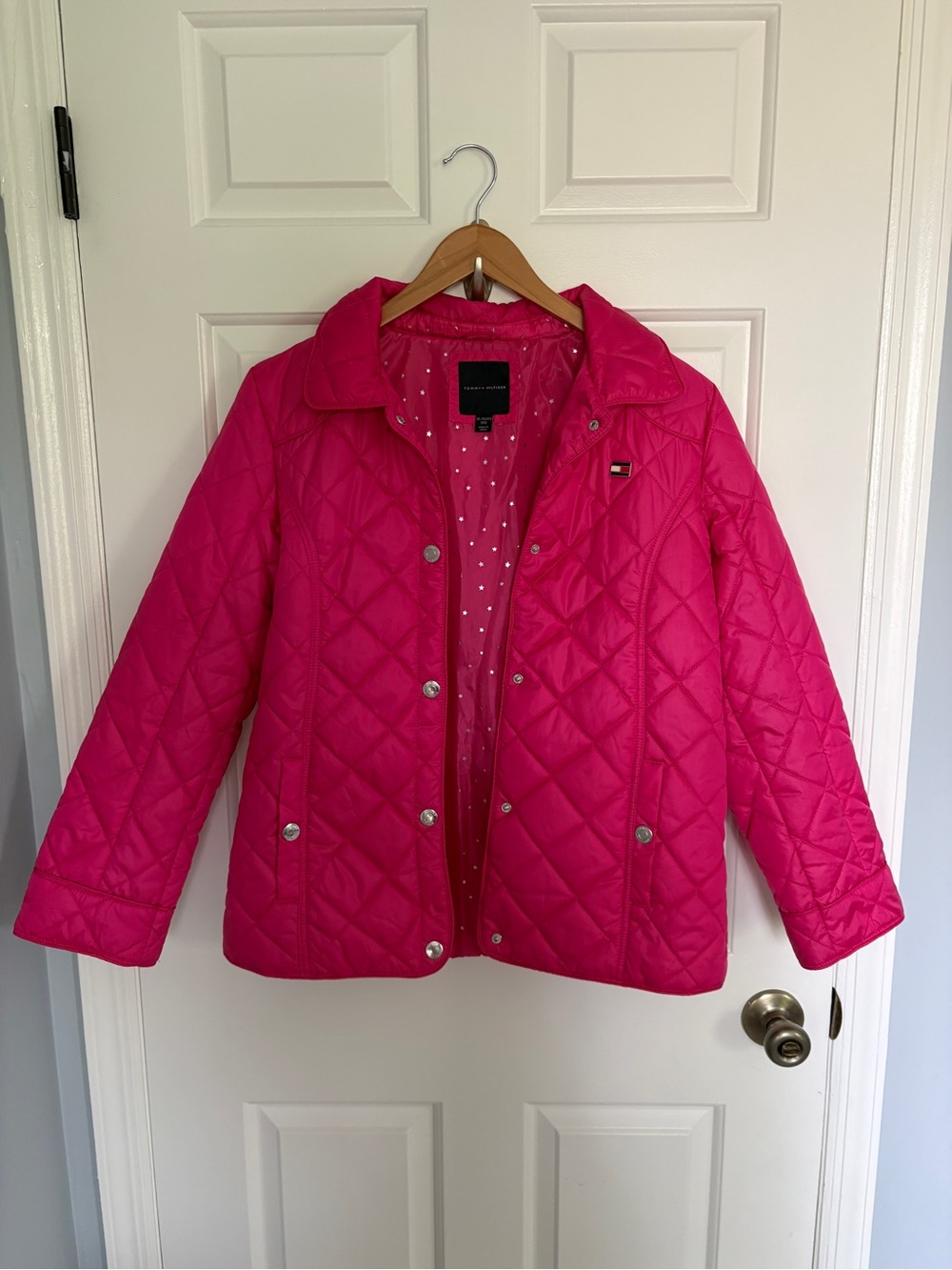 Girl’s Tommy Hilfiger XL Bright Fuchsia Pink Quilted Jacket with Star Lining
